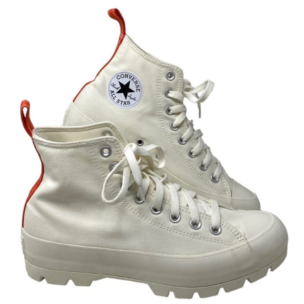 Converse Ctas Lugged Canvas Shoes High Women Size White Red Custom 572582C-WWRD